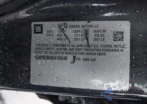 2014 Buick Verano Leather Group from USA, damaged, VIN 1G4PS5SK8E4189948